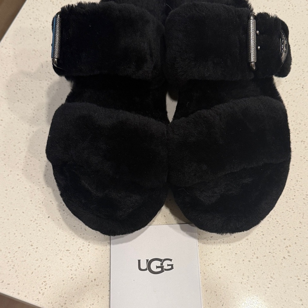 UGG Black Fluffy Slippers